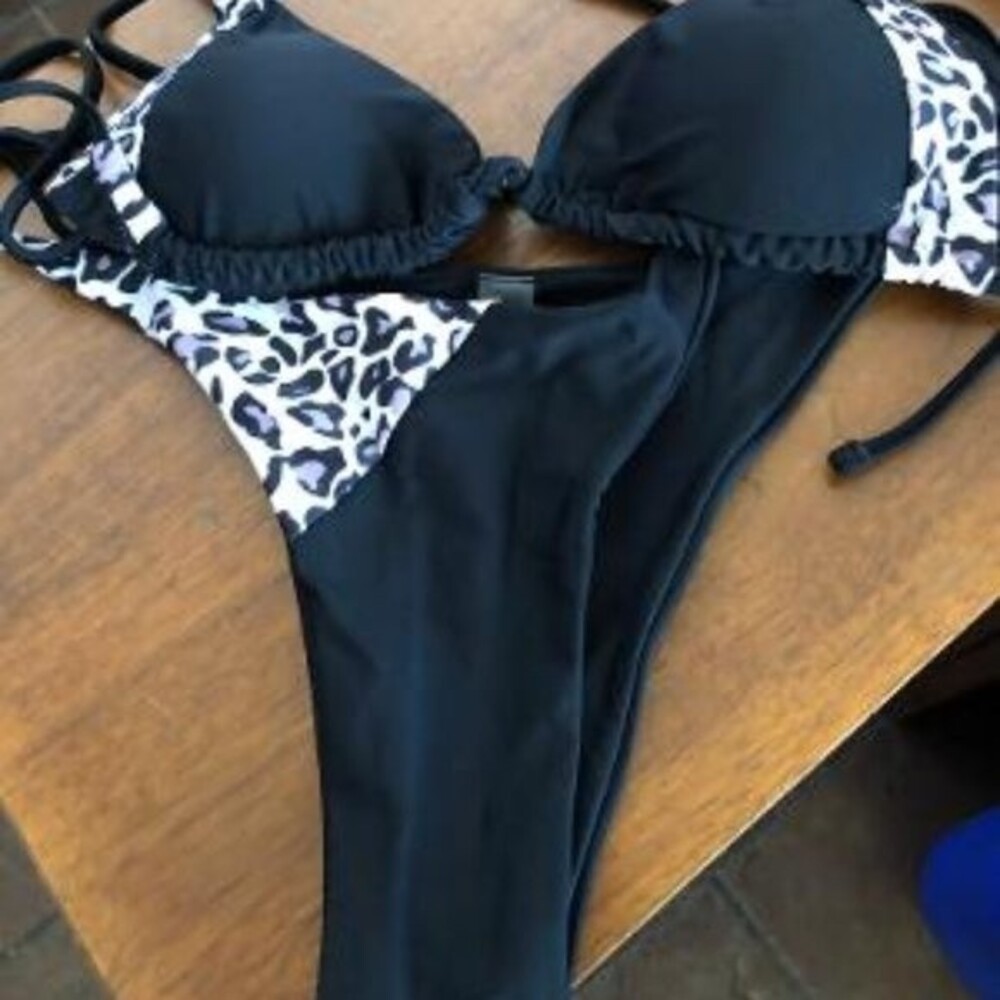 Leopard Triangle Tie Side Bikini Swimsuit